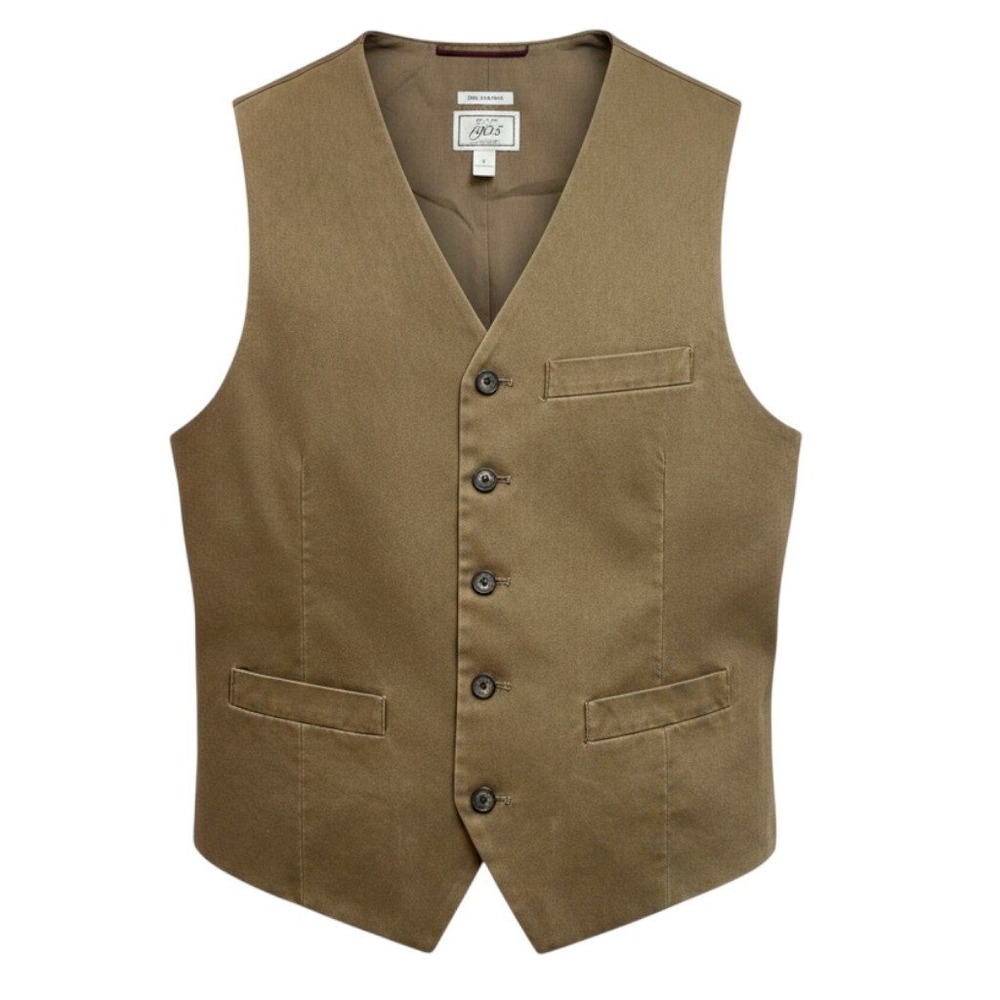 NWT Jos A Bank Mens L Khaki Tan Cotton Stretch Tailored Fit Vest Formal Casual